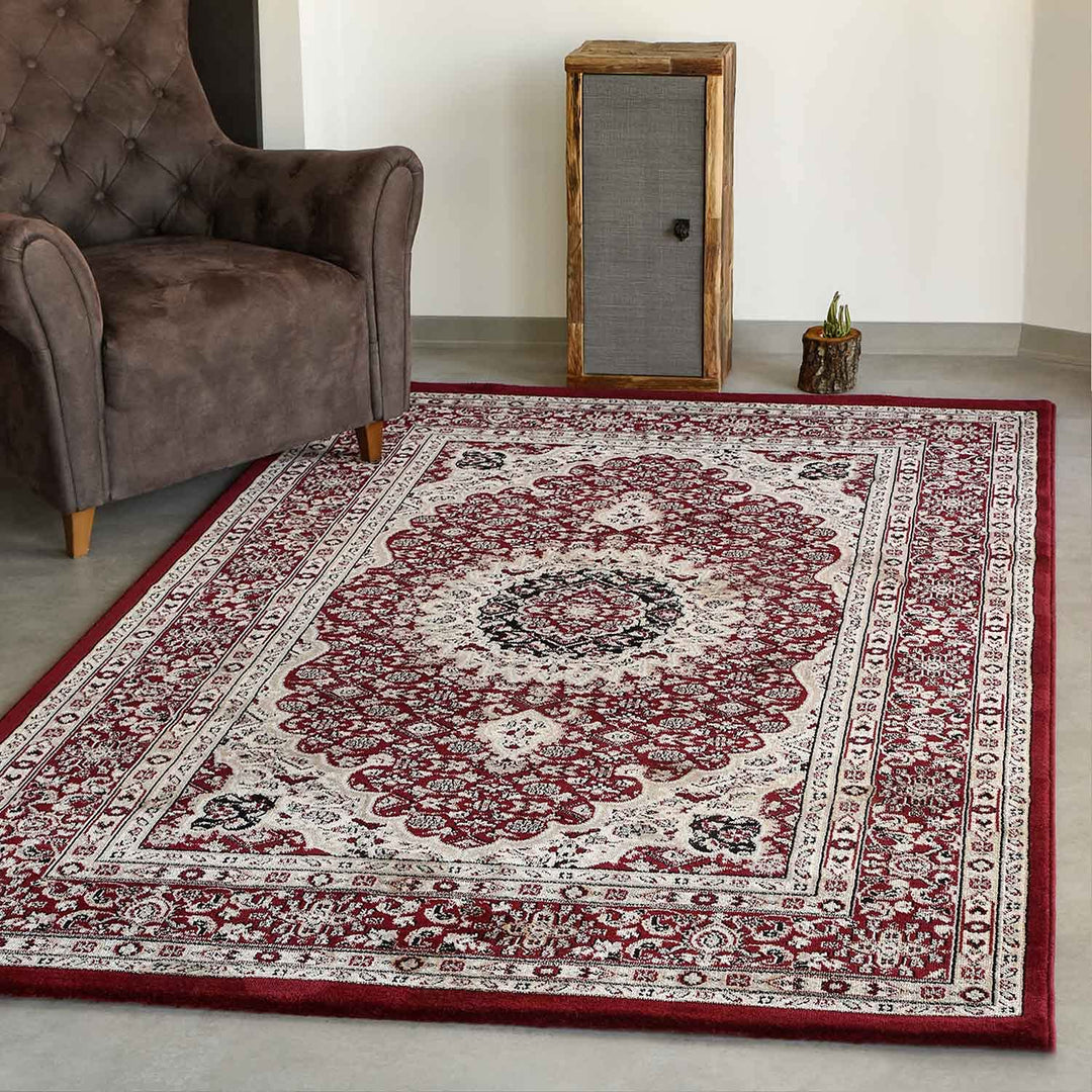 VIMODA Klassisch Orient Teppich dicht gewebt in Dunkel Rot, Masse:80 x 150 cm 80 x 150 cm Rot, 80 x