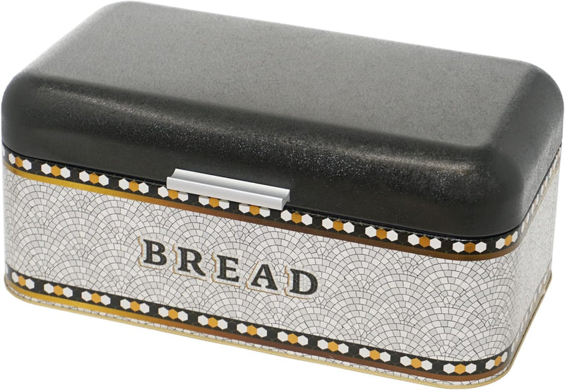 Lashuma Brotkasten Metall grau Mosaik, Brotbox Aufbewahrung gross, Behälter Brot mit Klappe 36x21 cm