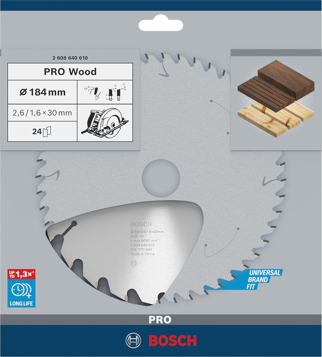 Bosch Professional 1x Kreissägeblatt Optiline Wood (Sägeblatt für Holz, Ø 184 x 30 x 2,6 mm, 24 Zähn