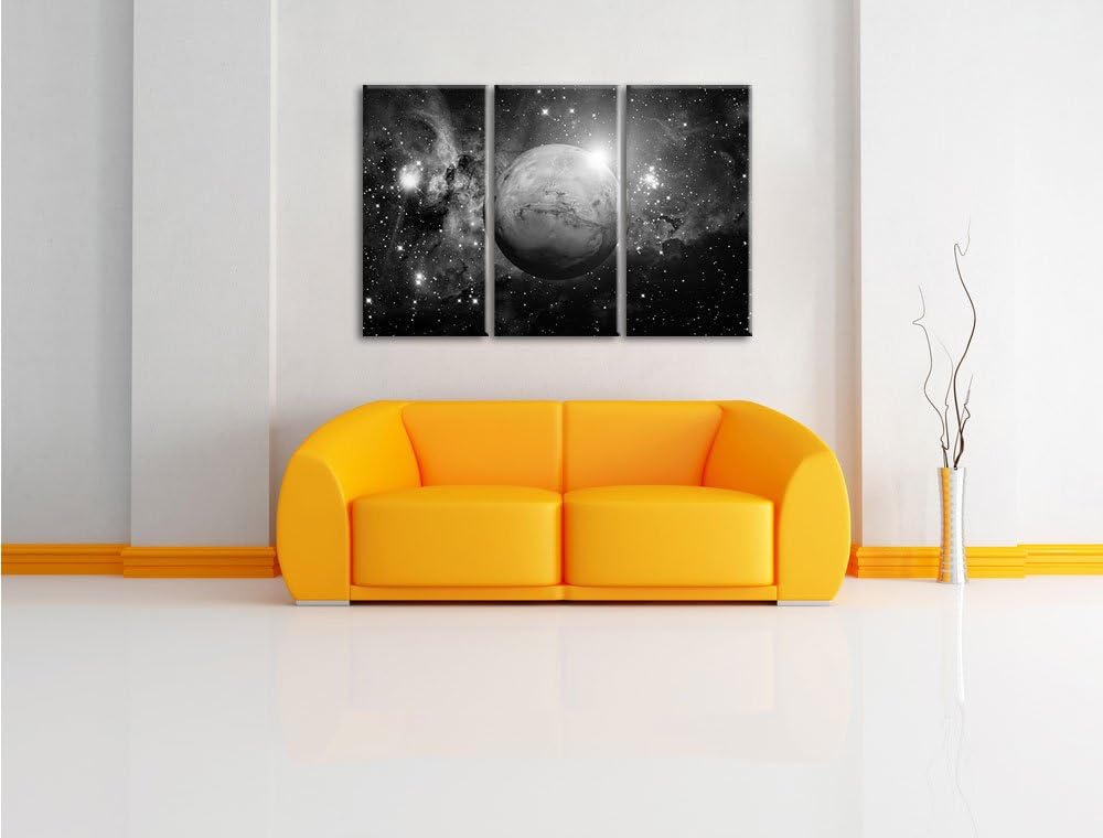 Pixxprint Planet Mars im Universum / 3-Teilig/Gesamtmass 120cm Leinwandbild bespannt auf Holzrahmen/