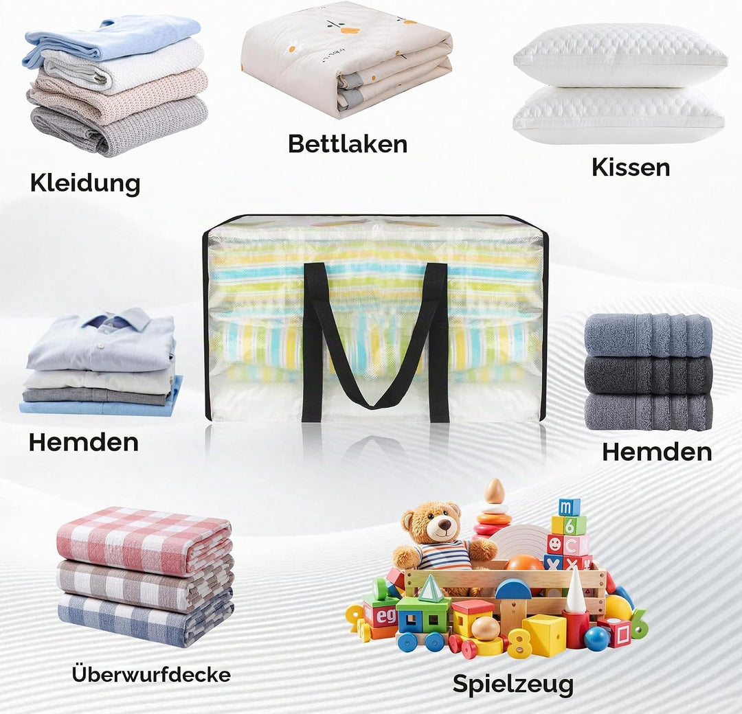 4 Stück 90L Aufbewahrungstasche, Clear Clothes Storage Bags Ufbewahrungstasche, umzugstaschen Gross,