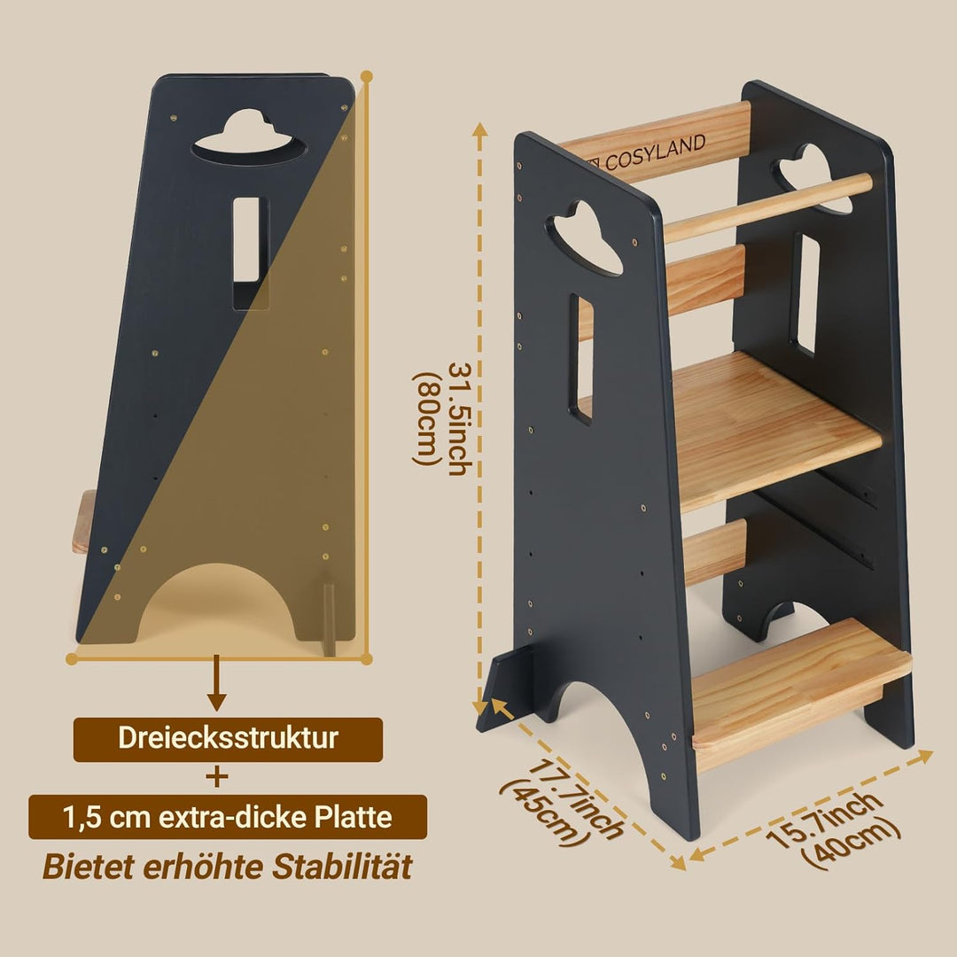 COSYLAND Lernturm ab 1 Jahr - Höhenverstellbarer Learning Tower für Kinder (3-stufig) - Montessori L