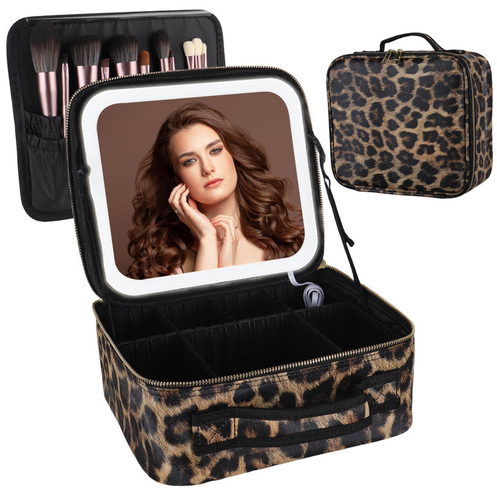 Kosmetiktasche mit LED Beleuchtung Licht, Make-up Tasche Koffer Verstauen für Reisen, Kosmetikkoffer