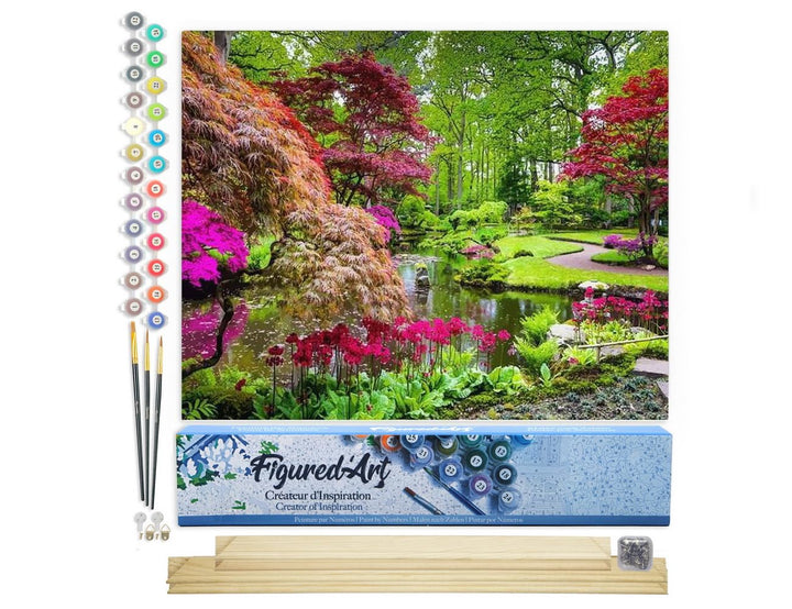 Figured'Art Malen Nach Zahlen Erwachsene Mit Rahmen Blühender Park - Paint by Numbers Basteln DIY Ba