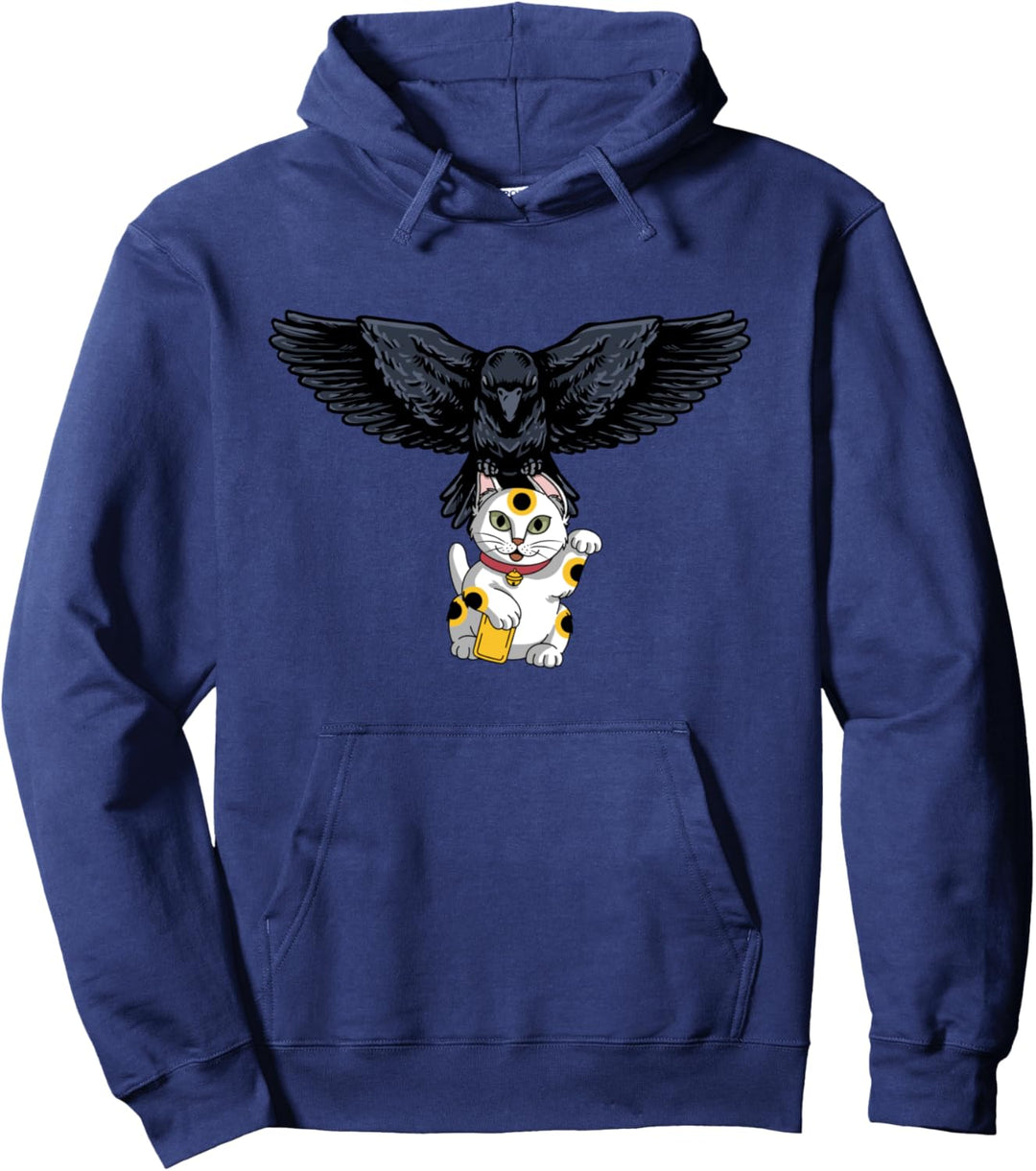 Maneki Neko Lucky Chinese Katze Schwarze Krähe Rabe Pullover Hoodie