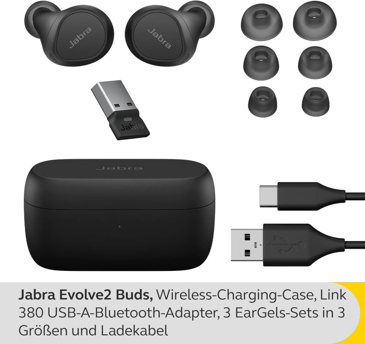Jabra Evolve2 Buds True Wireless In-Ear-Bluetooth mit aktiver Geräuschunterdrückung (ANC) und Jabra