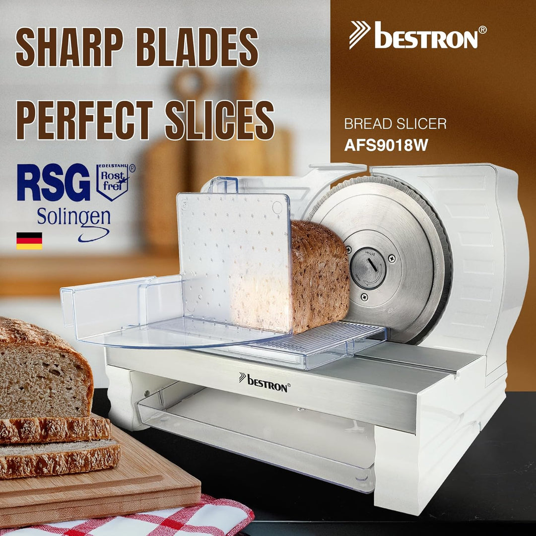 Bestron Brotschneidemaschine, mit RSG-Edelstahlklinge – Made in Germany, stufenlose Schnittstärkenei