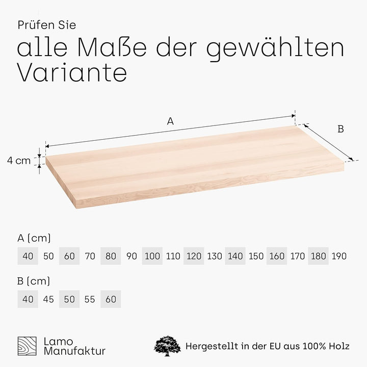 LAMO Manufaktur Waschtischplatte, Holzplatte Waschtisch, 140x50 cm (AxB), Roh, ohne Montageset, LWPG