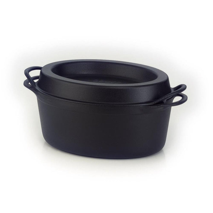 Le Creuset Gusseisen-Bräter Doufeu, Oval, Ø 32 cm, Für alle Herdarten und Induktion geeignet, Schwar