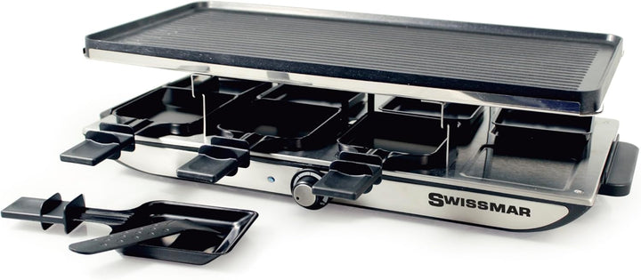 Swissmar Geneva Raclette 8 Personen, Raclette Grill mit Pfännchen und Schiebern, antihaftbeschichtet