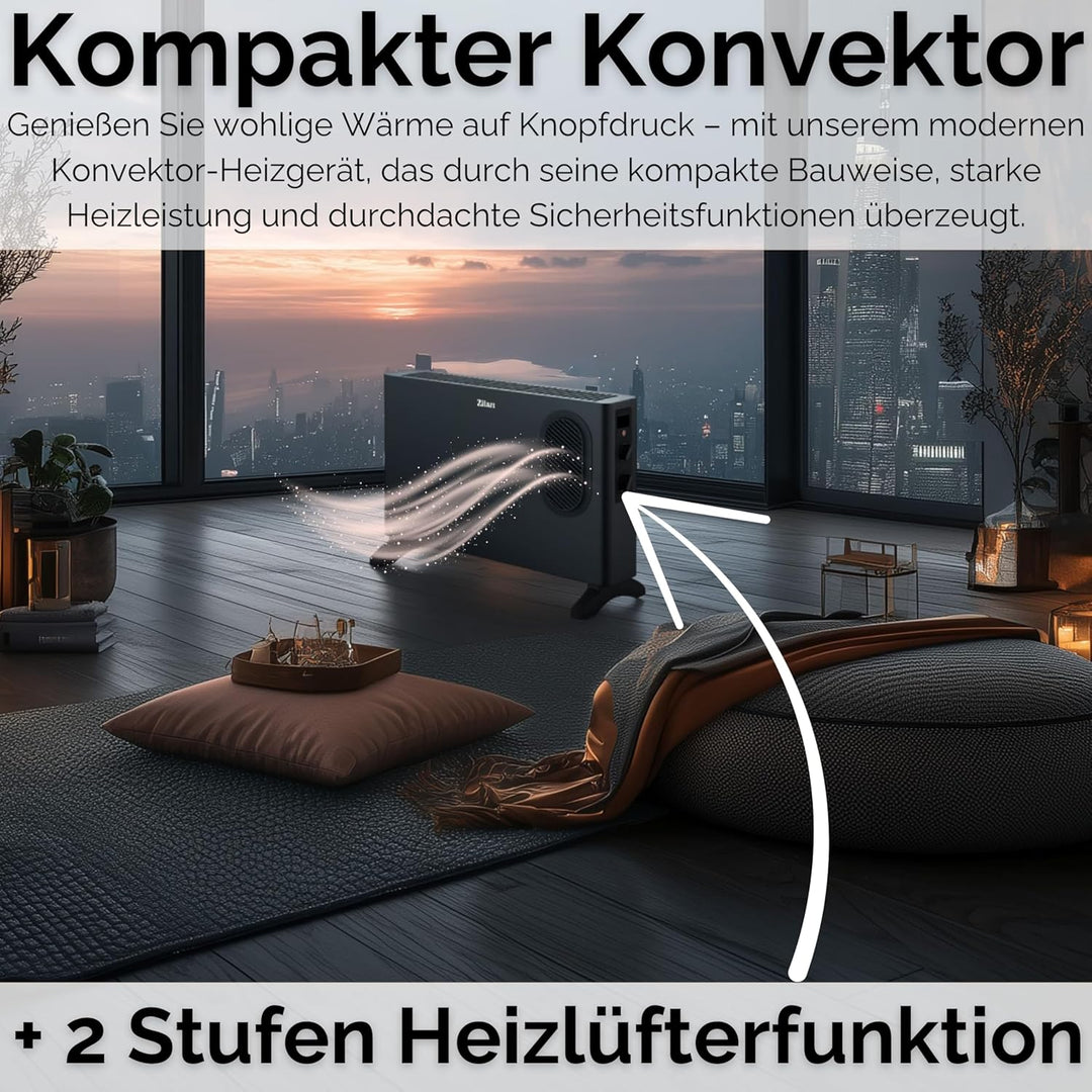 Konvektor Heizung elektrisch mit Heizlüfter - Elektroheizung mit Gebläse - separat zuschaltbarer Hei