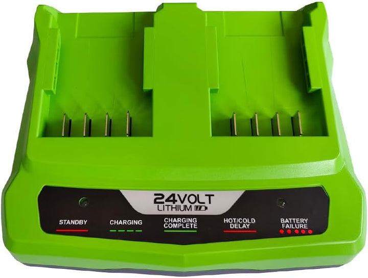 24V Dual Port Ladegerät kompatibel mit Greenworks 24V Batterie 29842 29852 BAG708 BAG709 BAG710 BAG7