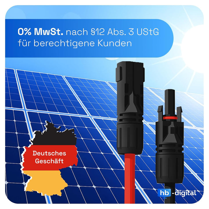 HB-DIGITAL 20m Solarkabel 4mm² H1Z2Z2-K inkl. 0% MwSt. gem. § 12 Abs. 3 UStG - TÜV Rheinland zertifi