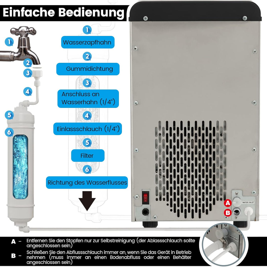 COSTWAY Eiswürfelmaschine 27 kg/24H, Crushed Ice Eiswürfelbereiter Edelstahl, 1,5 kg Eis in 5 Min je