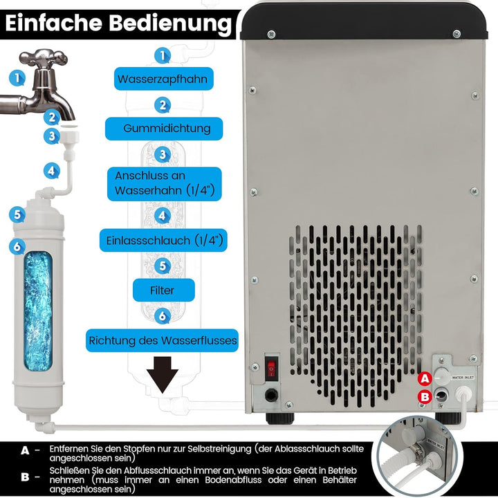 COSTWAY Eiswürfelmaschine 27 kg/24H, Crushed Ice Eiswürfelbereiter Edelstahl, 1,5 kg Eis in 5 Min je
