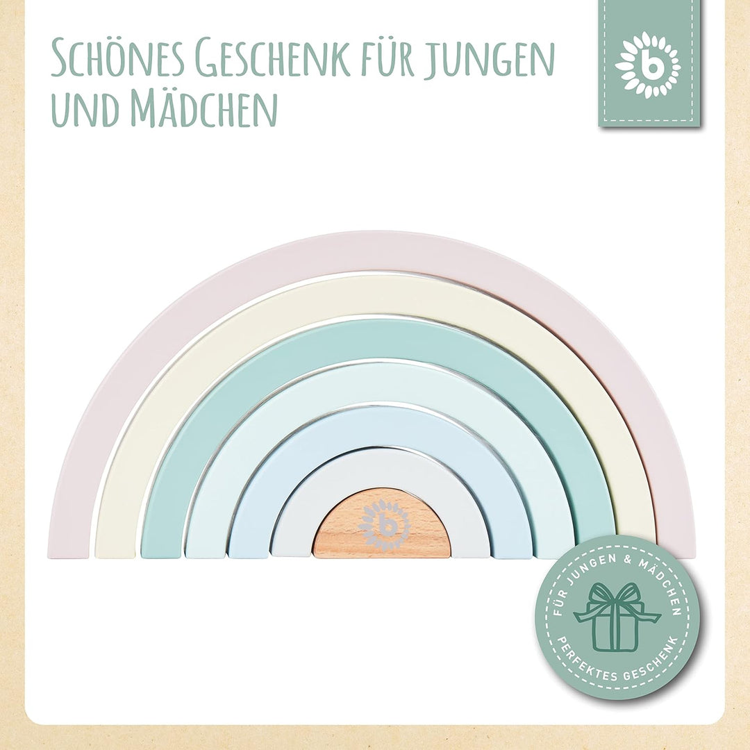 Bieco Holz Regenbogen Baby Pastell | Steckspiel | Spielzeug Stapelturm Montessori Holzspielzeug ab 0