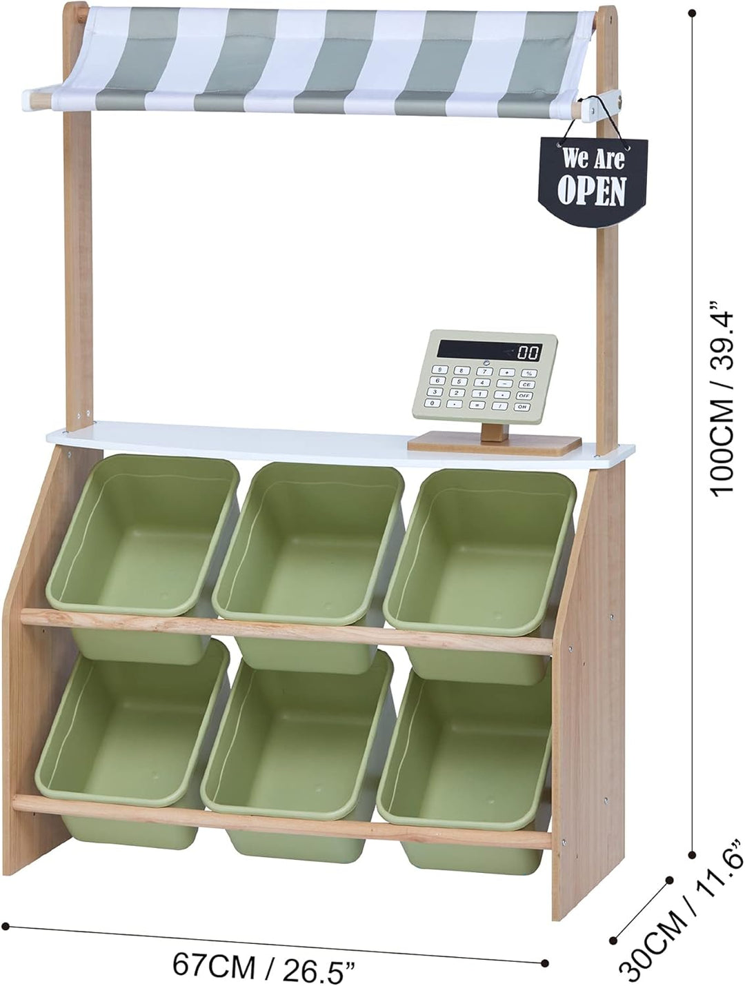 Teamson Kids Little Helper Pretend Play Holzmarkt Lebensmittelständer Rollenspiel-Spielzeug-Set für