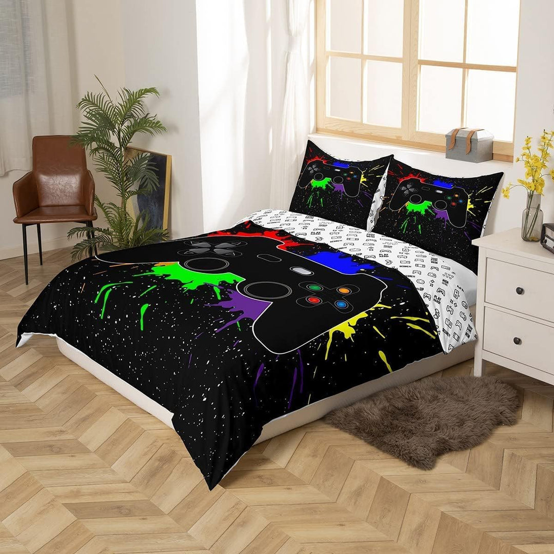Jungen Bettwäsche Gaming, für Kinder Teens Videospiele Spieler Schlafzimmer Dekor,Bunter Tie Dye Dru