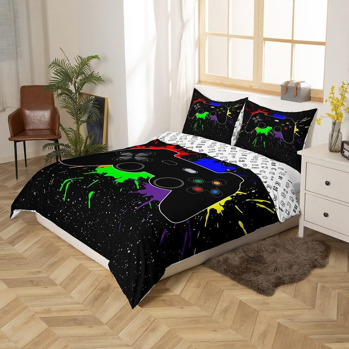 Jungen Bettwäsche Gaming, für Kinder Teens Videospiele Spieler Schlafzimmer Dekor,Bunter Tie Dye Dru