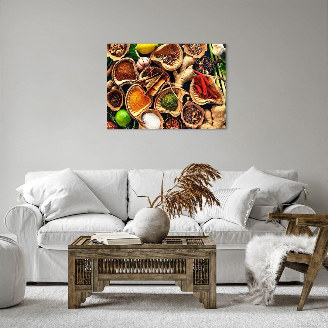 Bilder auf Leinwand Küche Essen Kräuter Gewürze Leinwandbild 70x50cm Wandbilder Dekoration Wohnzimme