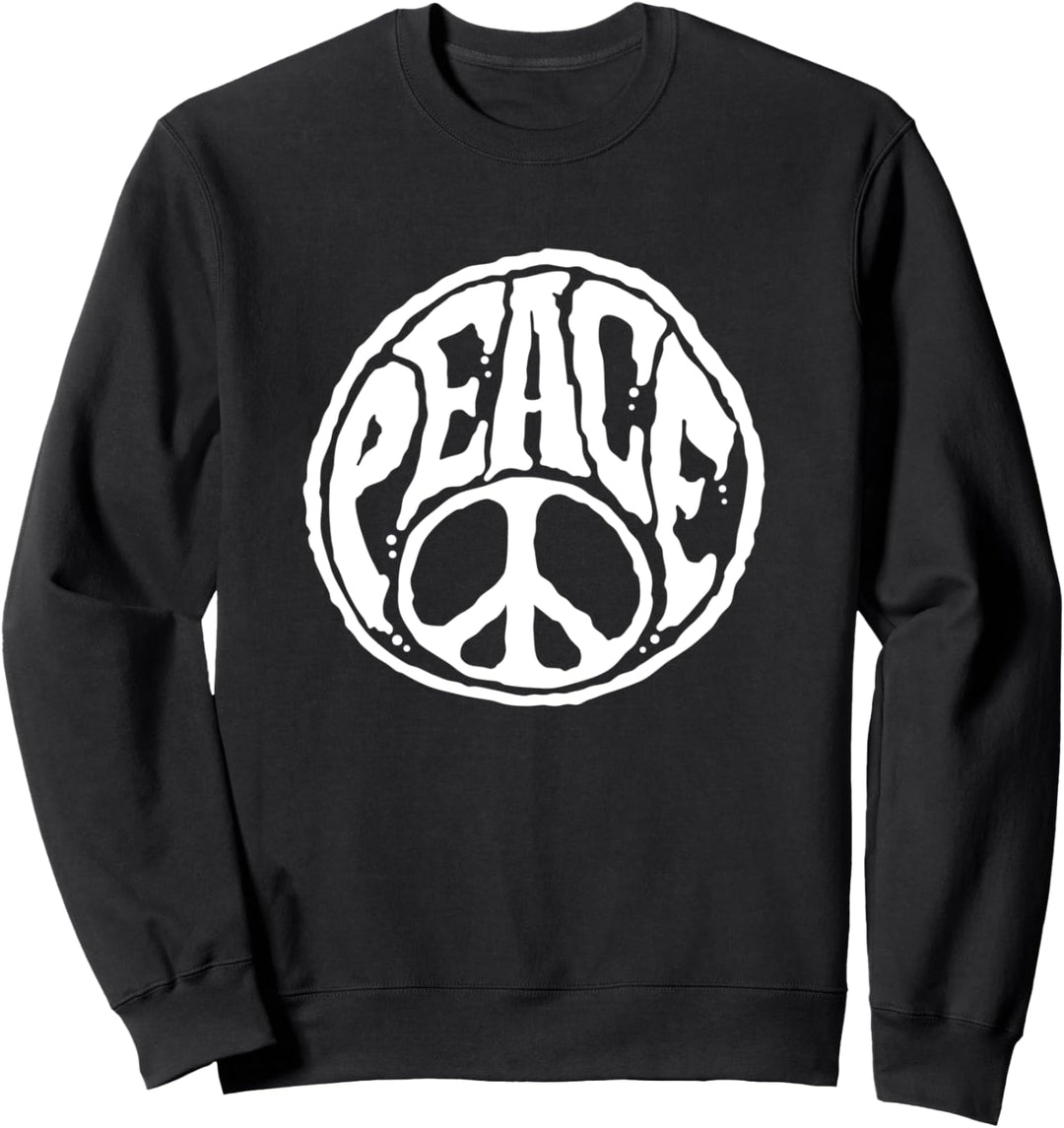 World Peace Zeichen Hippie Freundlichkeit Weiss Retro 60er 70 Sweatshirt