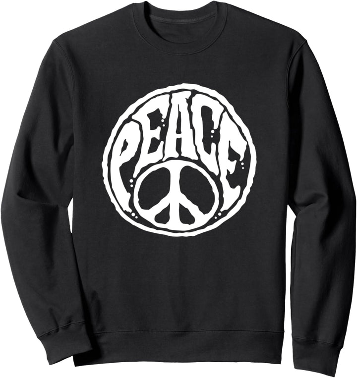 World Peace Zeichen Hippie Freundlichkeit Weiss Retro 60er 70 Sweatshirt