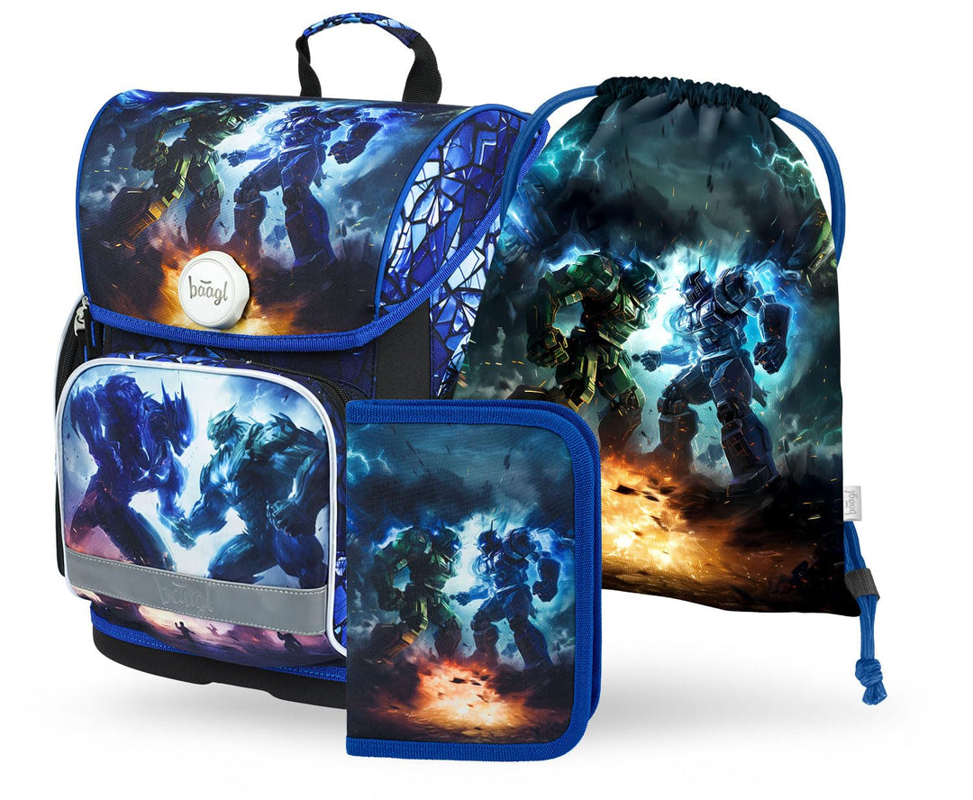 Baagl Schulranzen Jungen Mädchen Set 3 Teilig, Ergo Schultasche für 1. Klasse, Ergonomische Grundsch