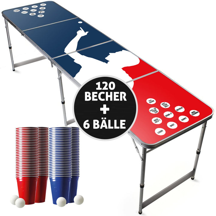 Beer Pong Offizieller Player Tisch mit Becherhalterung | Full Pack | Inkl. 1 Tisch + 120 53cl Becher