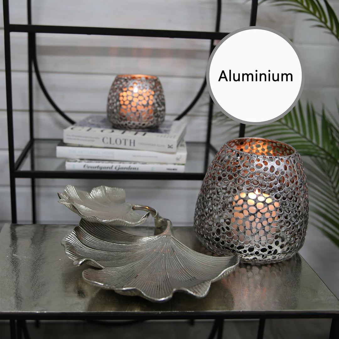 GILDE Deko Schale Ginkgo - Dekoschale aus Aluminium in silber B 34 cm