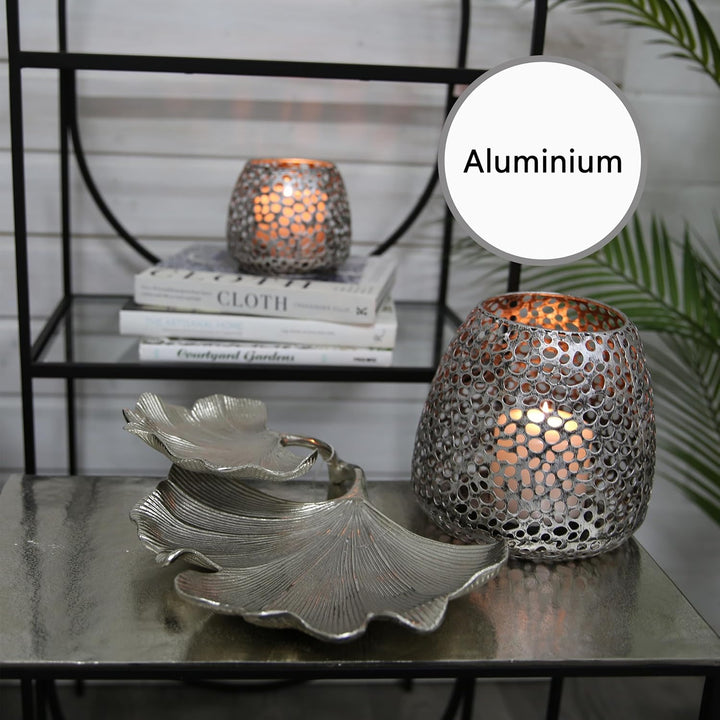 GILDE Deko Schale Ginkgo - Dekoschale aus Aluminium in silber B 34 cm