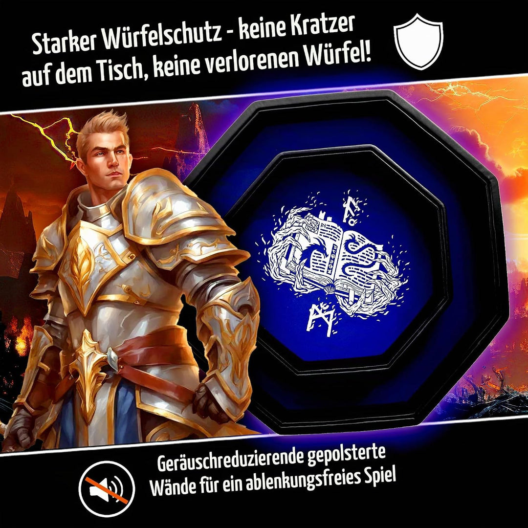 Fantasydice - Feuerdrache – Würfeltablett – 20 cm achteckig, mit Deckel und Würfelfel-Bereich – für