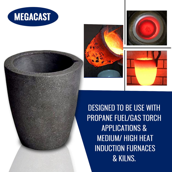 MegaCast, Guss-Tiegel, Graphit-Tiegel mit Ausgiesser, für Ofen, Fackel, Schmelzen, Giessen, Verfeine