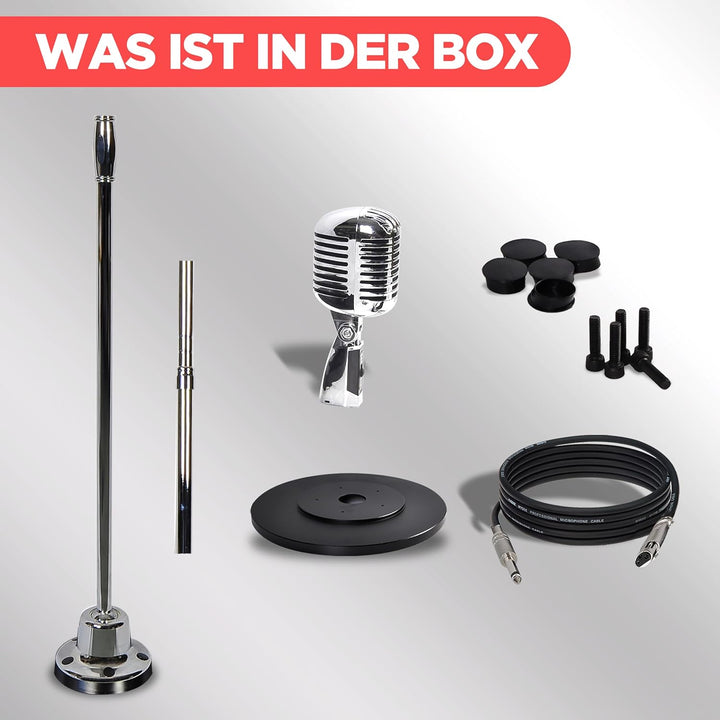 Pyle Retro Mikrofon Set mit Mikrofonständer– Vintage Microphone Set with Microphone Stand, Mic Stand