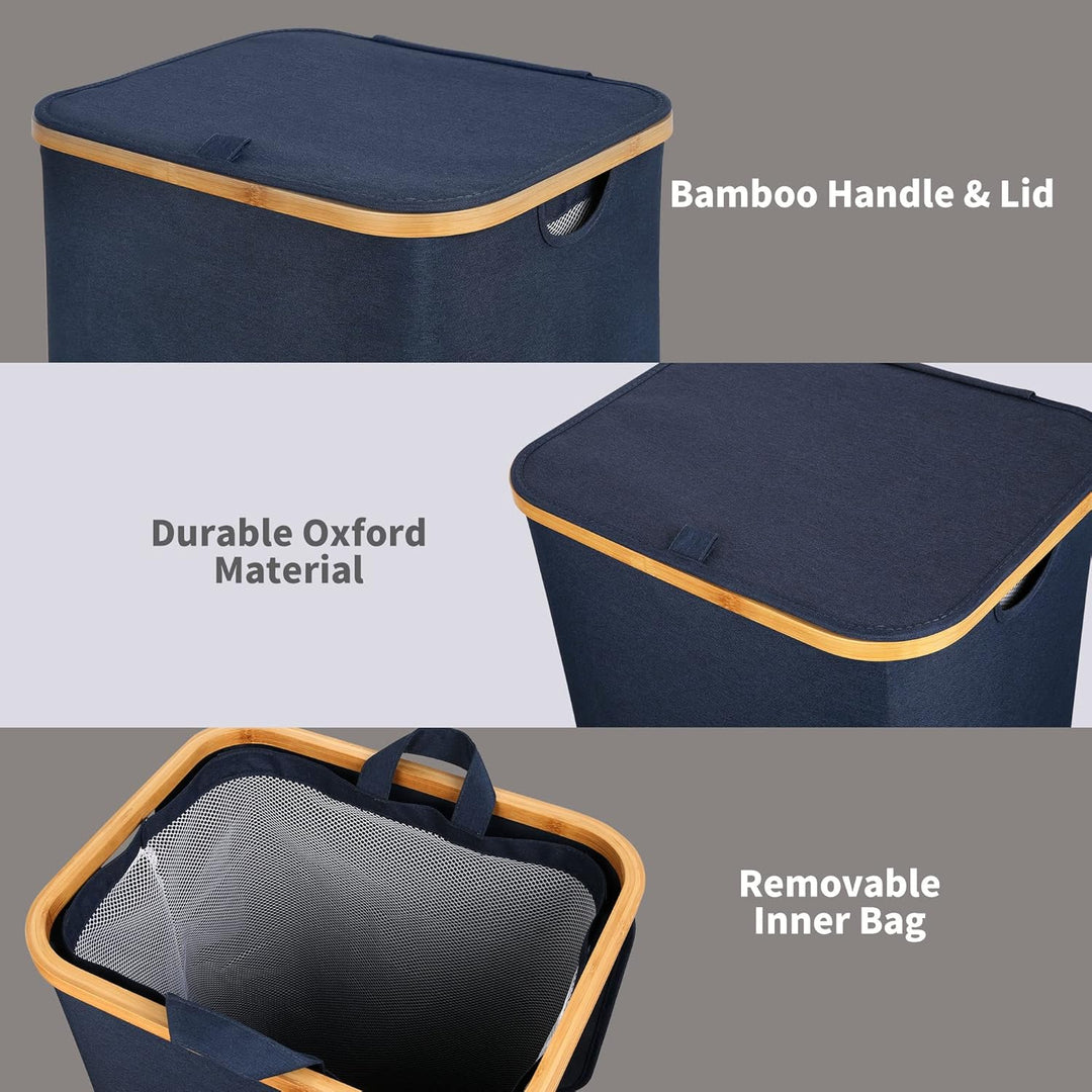 efluky Wäschekörbe mit Deckel, Wäschetonne Laundry Basket 100 Liter Wäschekorb Bambus Wäschebox mit