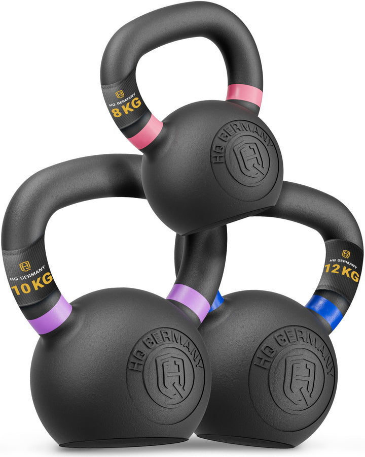 HQ Germany® Kettlebell Powdercoat [Pulverbeschichtung] - Kugelhantel 2-32kg | Vollguss ohne Schweiss