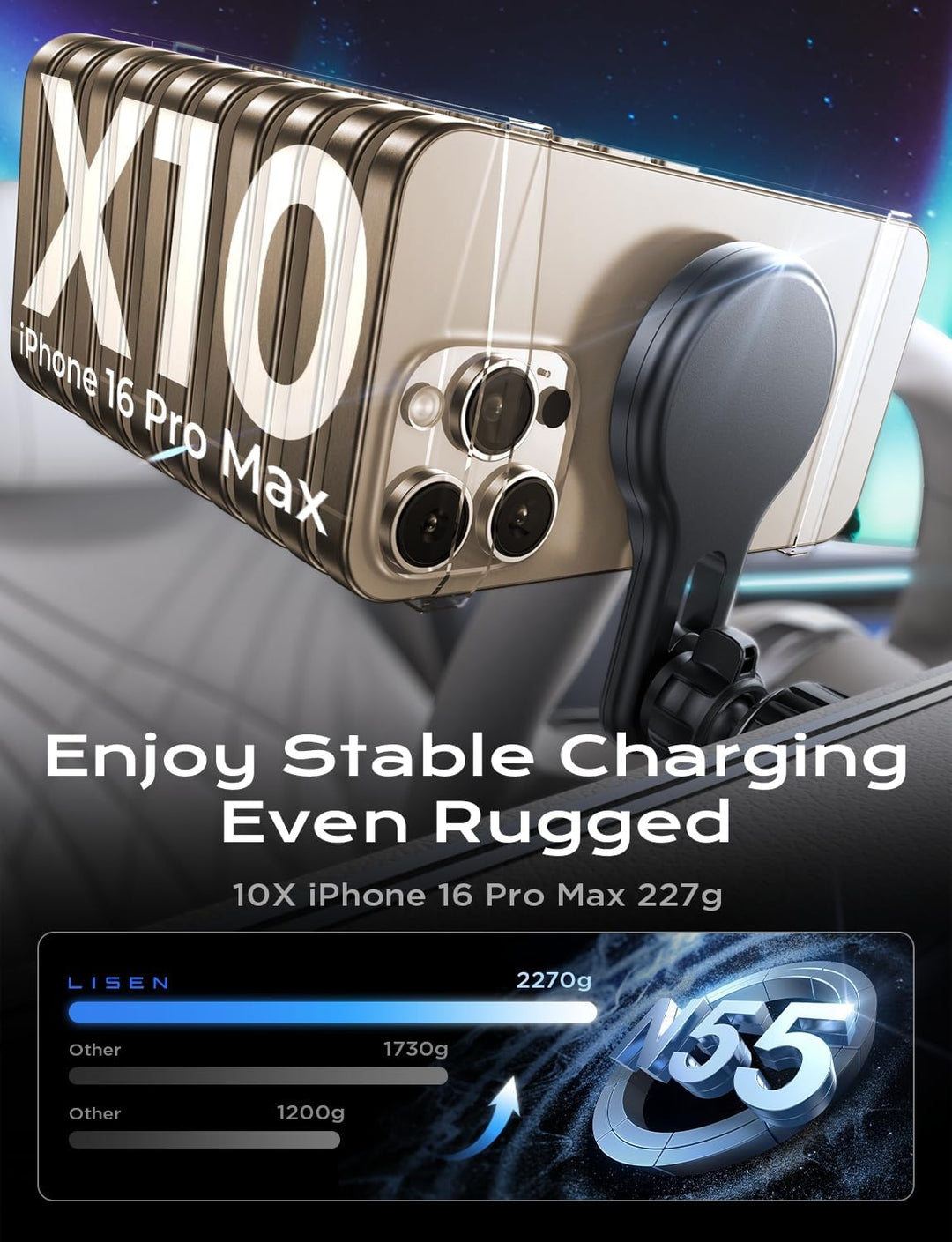 LISEN for 15W MagSafe Autohalterung mit Ladefunktion, Magnet Auto Handyhalter mit Ladefunktion, Kfz
