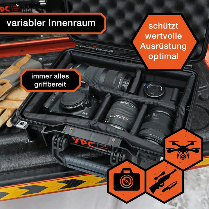 YPC Xplorer Case M – 40cm x 33cm x 16,5cm Outdoor Case, Fotokoffer gepolstert wasserdicht, Kamera Ko