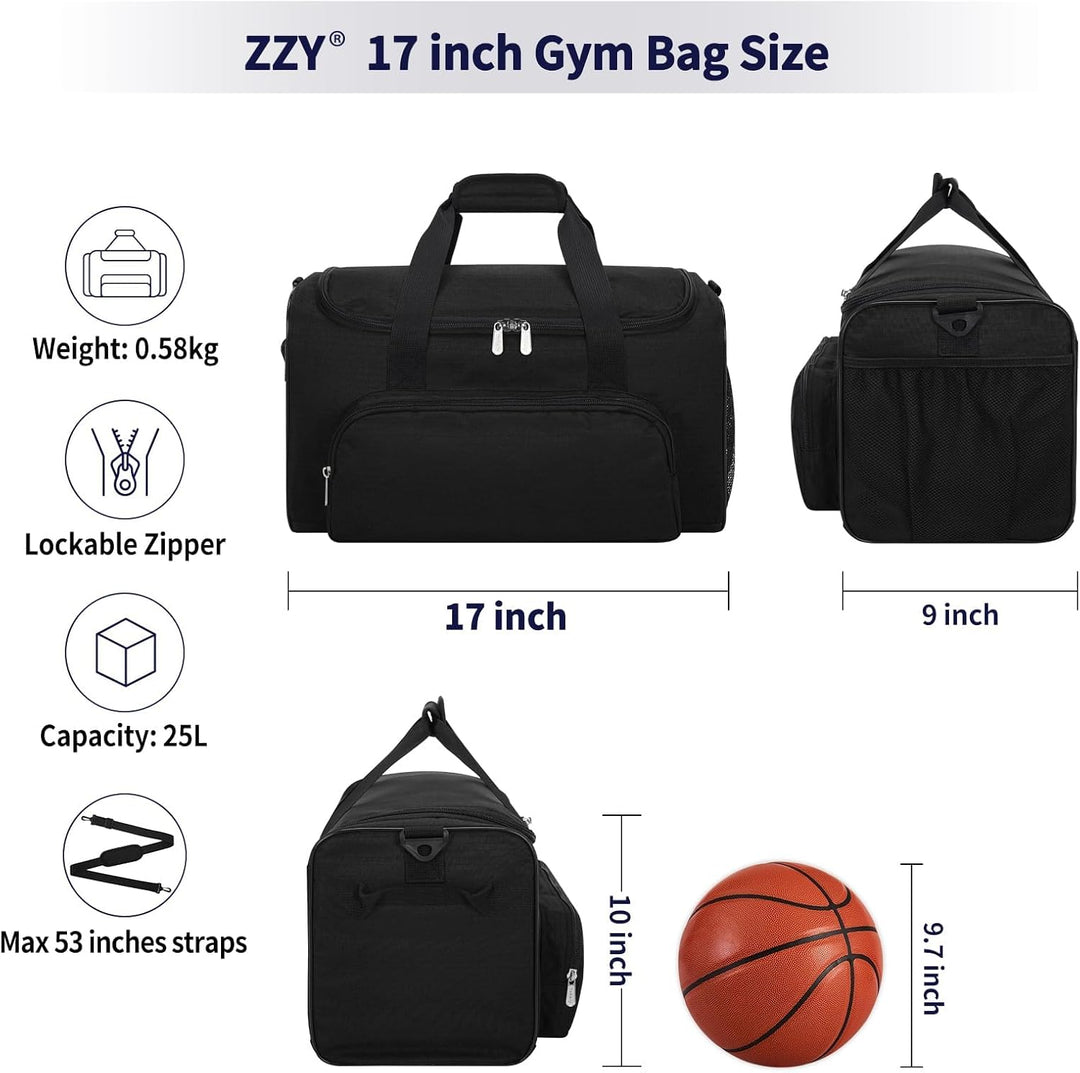 ZZY Kleine Sporttasche Herren 25L, Reisetasche Klein, Schwarz | 43x22x25cm, Mehreren Fächern, für Gy