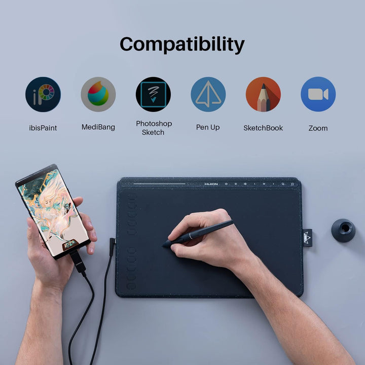 2020 HUION HS611 Grafiktablett Android unterstützt Stift Tablet Neigefunktion, Batteriefreier Stylus