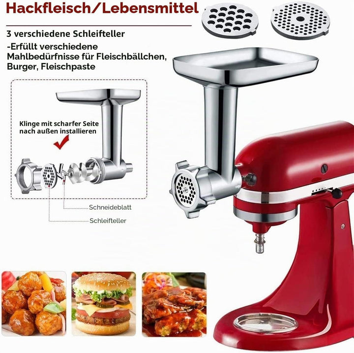 Fleischwolf Aufsatz für Kitchenaid Standmixer Inklusive 3 Wurstfüllhörner 2 Schleifklingen 4 Mahlsch