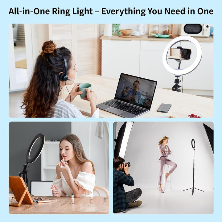 Handy Stativ mit Ringlicht – 10,0" Dimmbares Ringlicht, 180cm Höhenverstellbare Stativ &amp; Fernbedienu