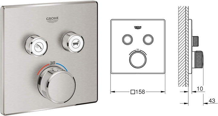 vanvilla Duschsystem mit Unterputz Duscharmatur von Grohe SmartControl Supersteel 2-Wege und vanvill