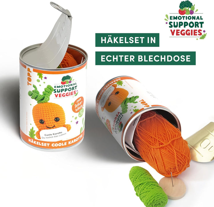 Emotional Support Veggies Häkelset Karotte: Anleitung, Misch-Garn in 2 Farben, Stickgarn, Füllwatte,