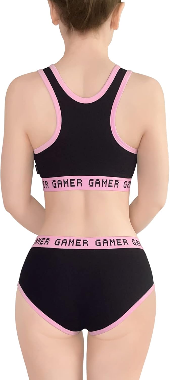 LittleForBig Damen Baumwolle Camisole und Höschen Sport Loungewear Bralette Set-Playgirl S Schwarz,