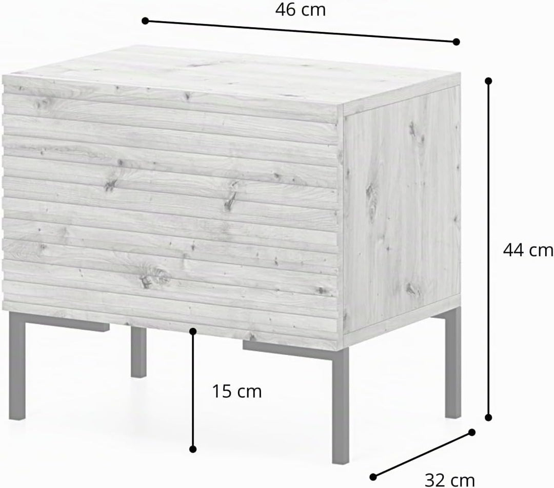 Selsey Lammelo - Nachttisch mit Lamellenfronten - Graubeige mit goldenen Beinen Graubeige 46 cm, Gra