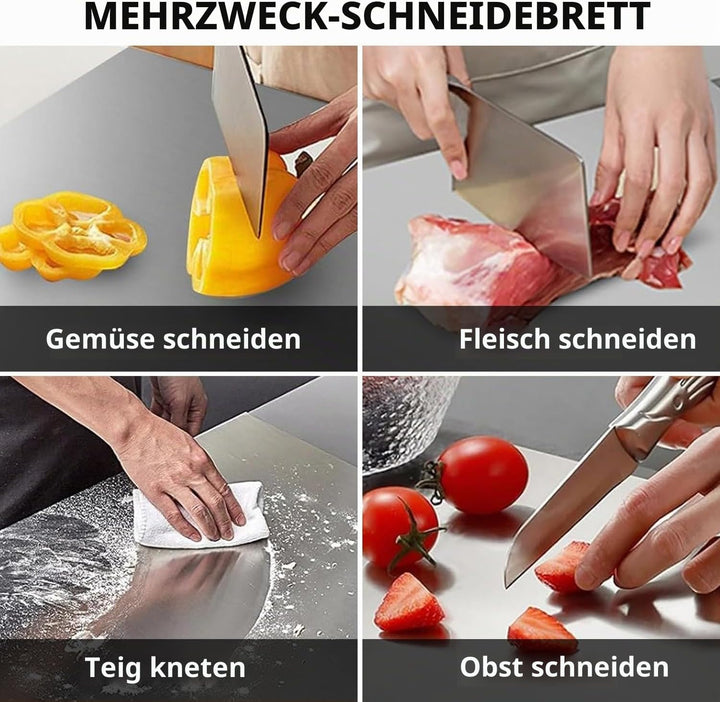 Grosses Schneidebrett aus Edelstahl 60 x 40 x 0.15 cm Doppelseitiges Schneidbretter mit Anschlagkant