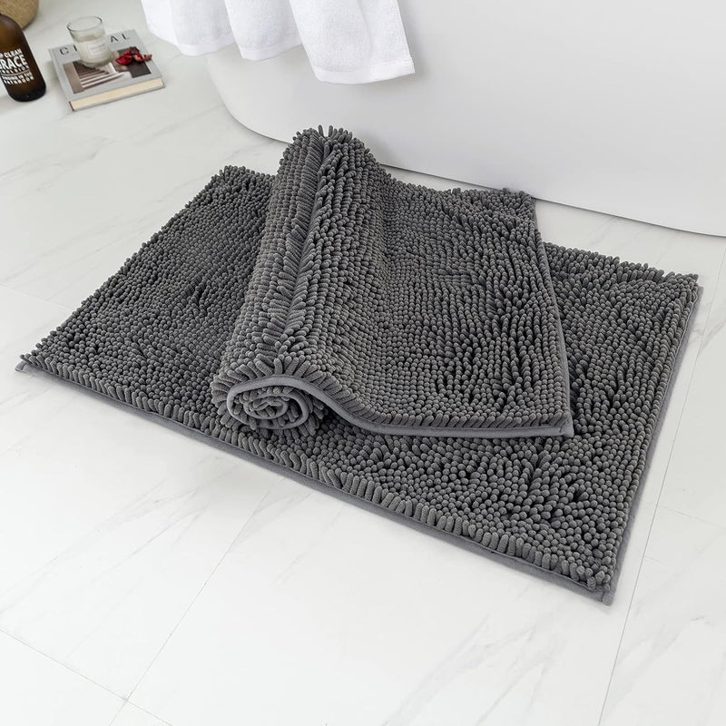 MIULEE 2er-Set Chenille Badezimmerteppich rutschfeste Badematte Badvorleger Waschbar Badteppich Dusc