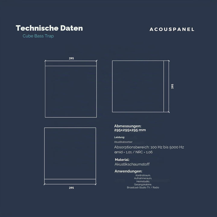 AcousPanel Bass Trap Absorber Studio Pro 2 Stücke von 30x30x30 cm