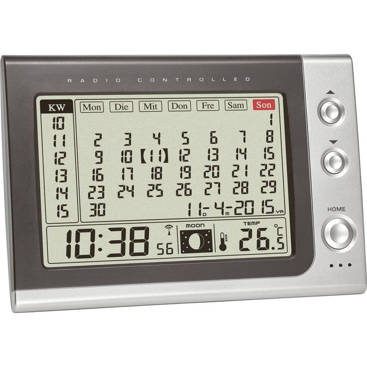 TFA Dostmann Funk Wecker mit Monatskalender, 60.2529.54, Anzeige der Innentemperatur/Mondphase, 18,2