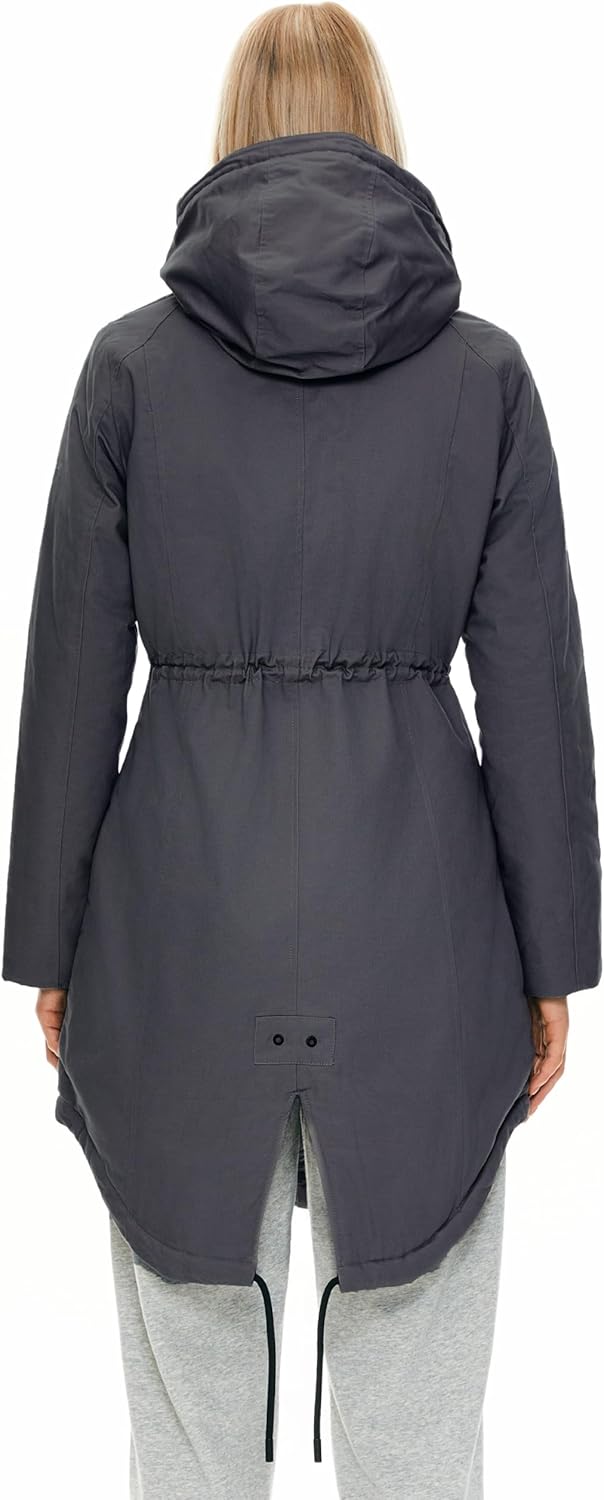 Orolay Damen Kapuzen Fleece Gefüttert Parka-Mantel Mittlere Länge Winter Draussen Gepolstert Jacke X